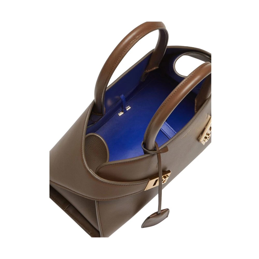 Salvatore Ferragamo Taupe Leren Handtas met Gancini Slot Brown Dames