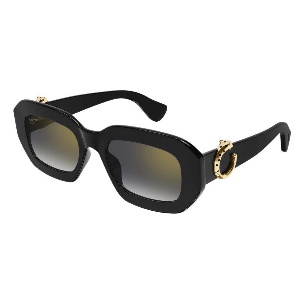 Cartier Women's Black Sunglasses, 52 Mm, Modern Rectangular Sunglasses With Panthère C Detail