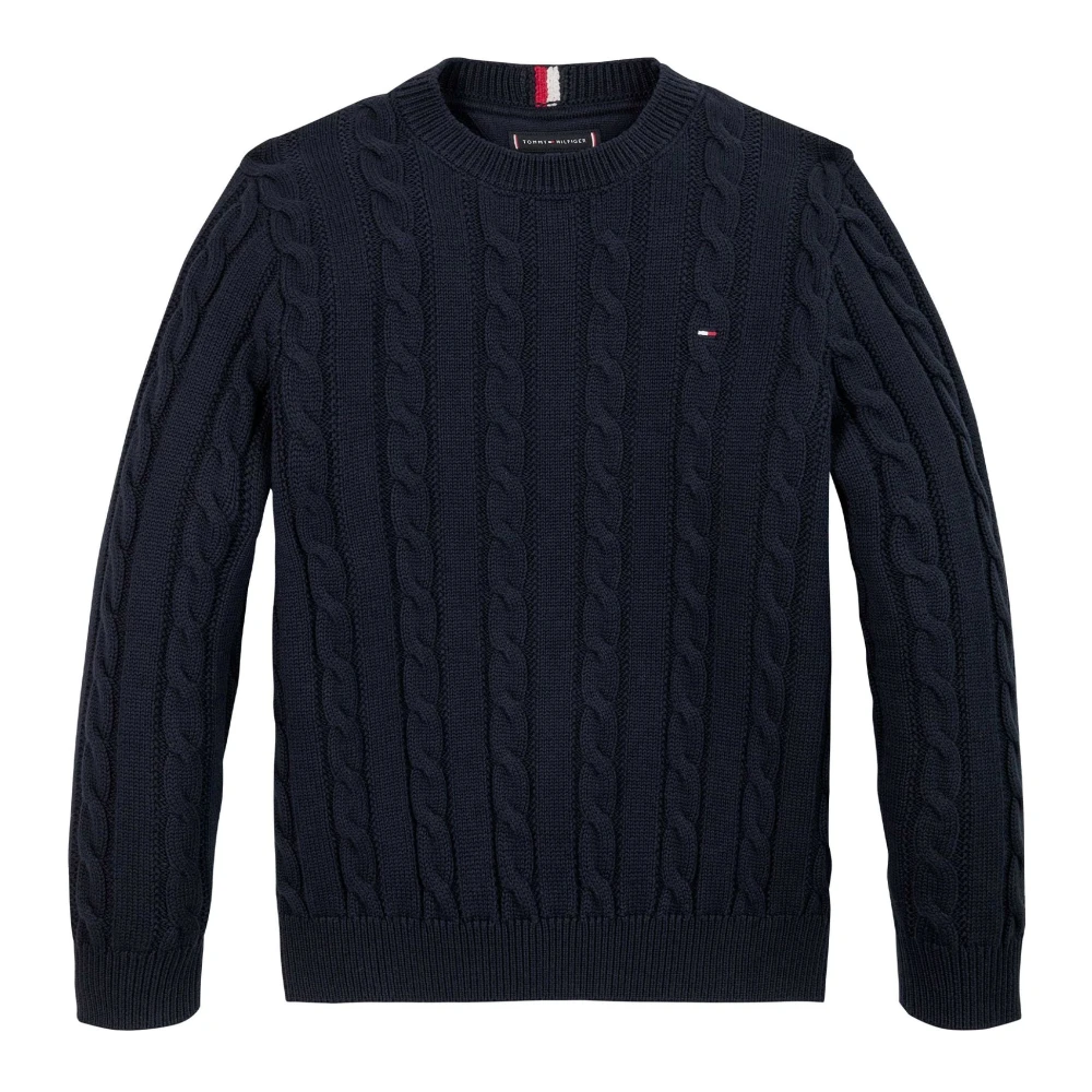 Tommy Hilfiger Flätad Stickad Tröja med Broderi Blue, Pojke