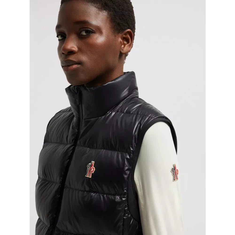 Moncler Zwarte Gewatteerde Nylon Jas Ritssluiting Black Dames
