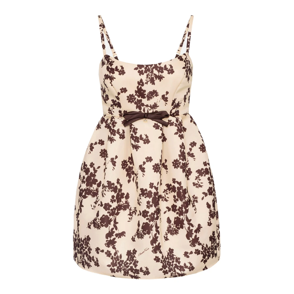 Elisabetta Franchi Bloemenduchesse jurk met geplooide rok Beige Dames