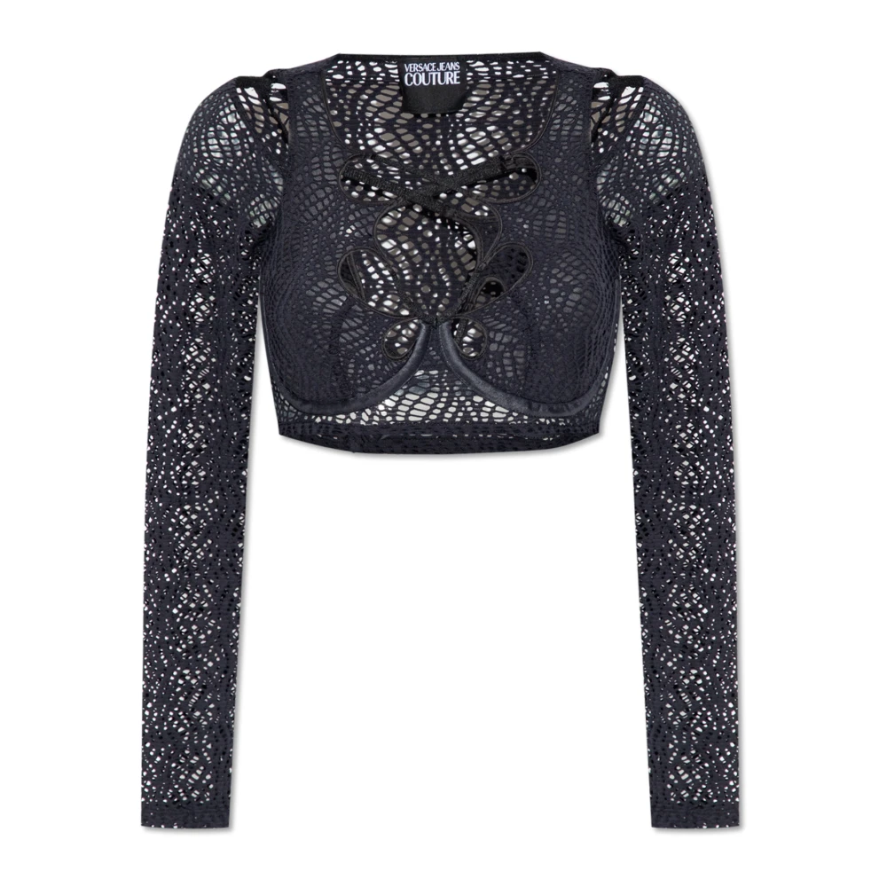 Versace Jeans Couture Crop top met lange mouwen Black Dames
