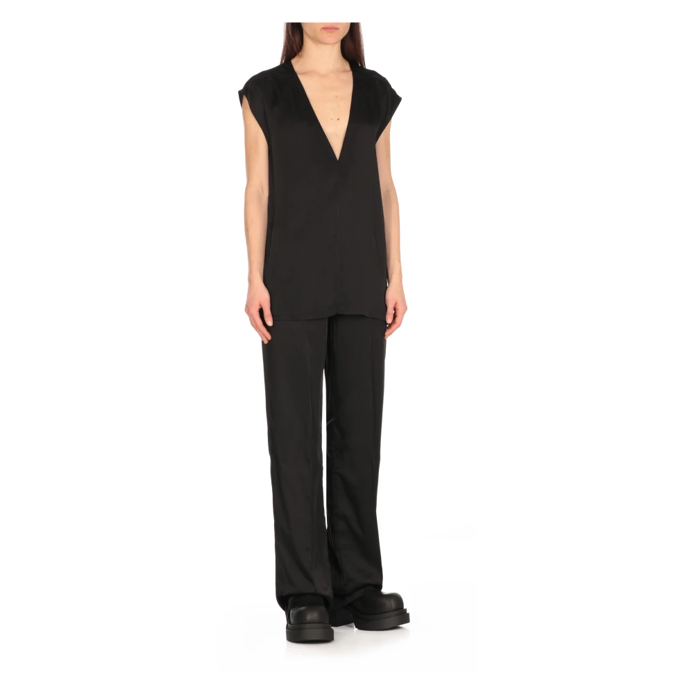 Rick Owens Zwarte V-hals mouwloze top Black Dames
