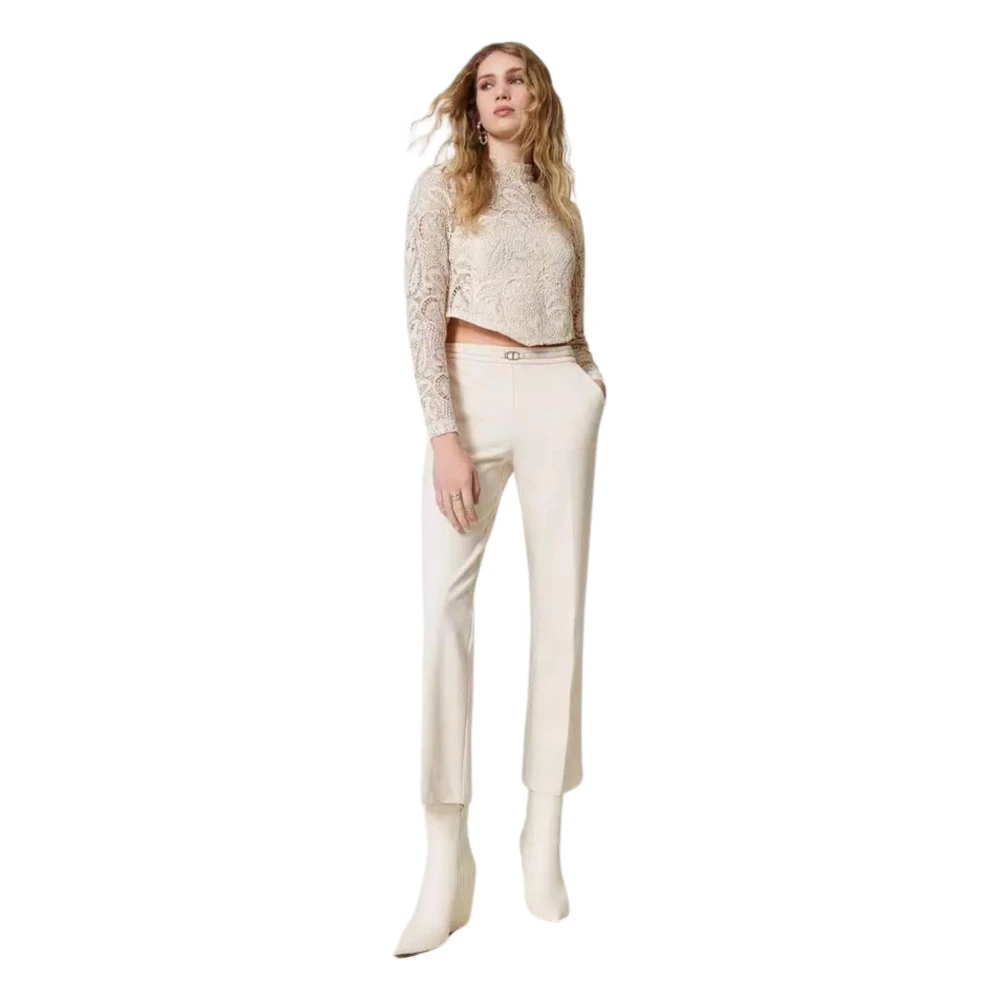 Twinset Crème Milano Broek met Metalen T Beige Dames