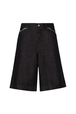 Svarta Denim Bermuda Shorts med Logo Plaque