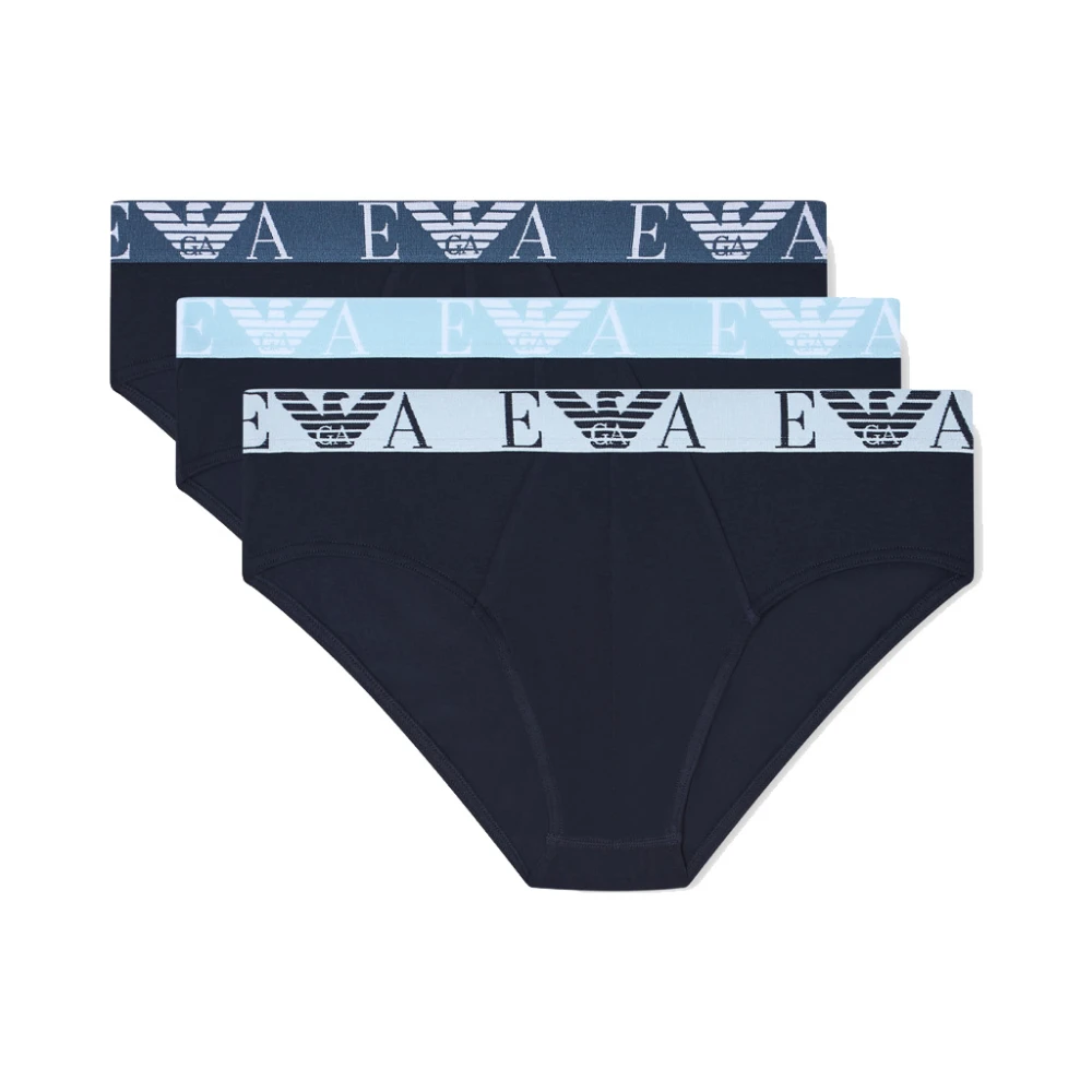 Emporio Armani Men's Blue Three-Pack Briefs With Bold Monogram Logo