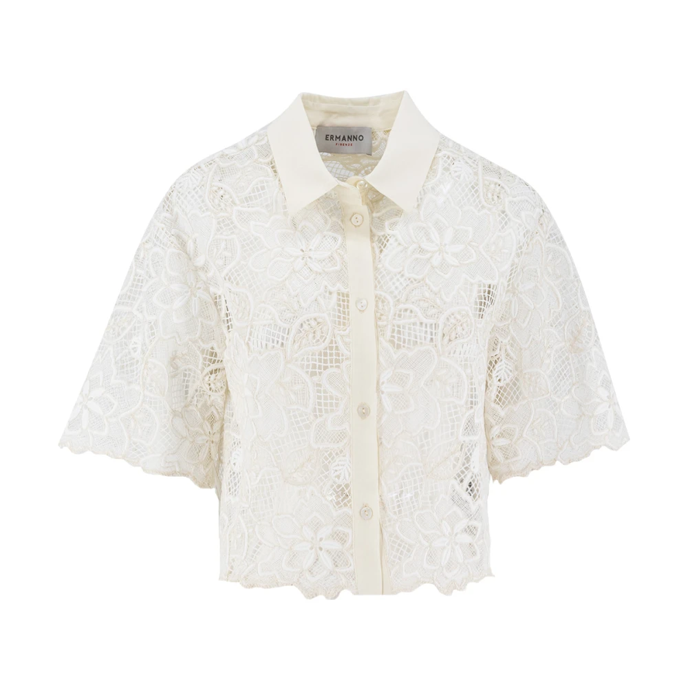 Ermanno Scervino Kanten bloemenshirt met wijde mouwen Beige Dames