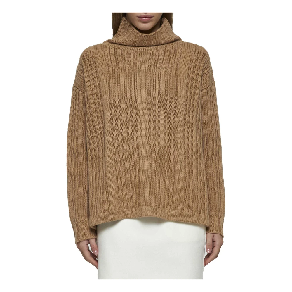 Max Mara Vitalba Oversized Trui Kameel Ribgebreid Brown Dames