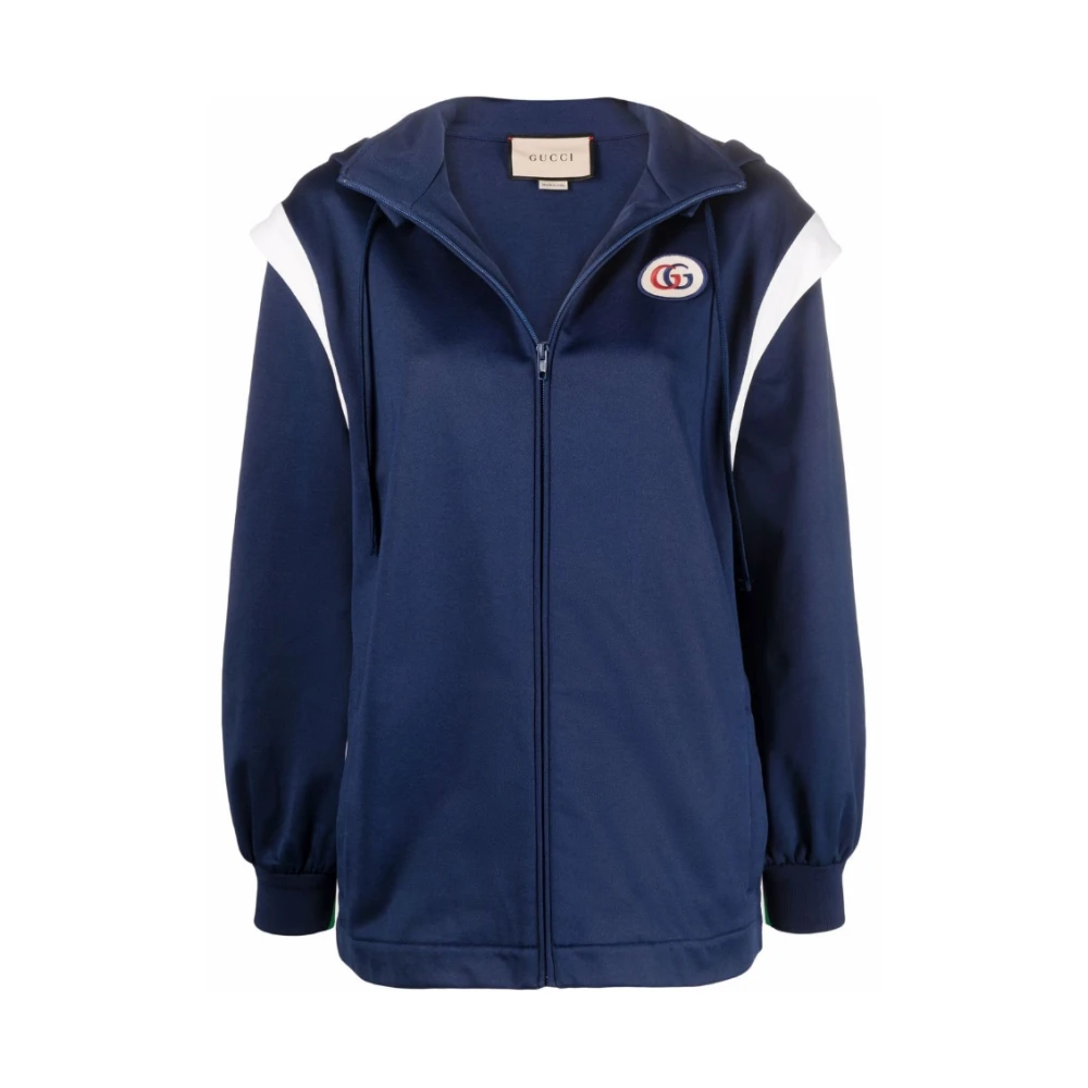 Gucci Web-Stripe Detachable-Sleeve Hooded Jacket Blue Dames