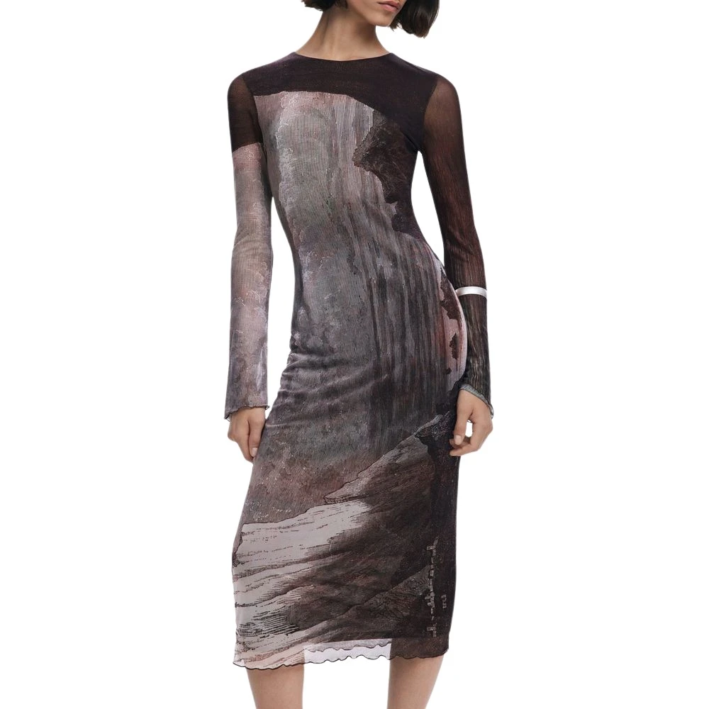 Desigual Mujer Marrón Vestido De Manga Larga Cuello Redondo