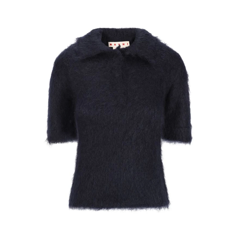 Marni Mohair wollen trui met geborduurd logo Blue Dames