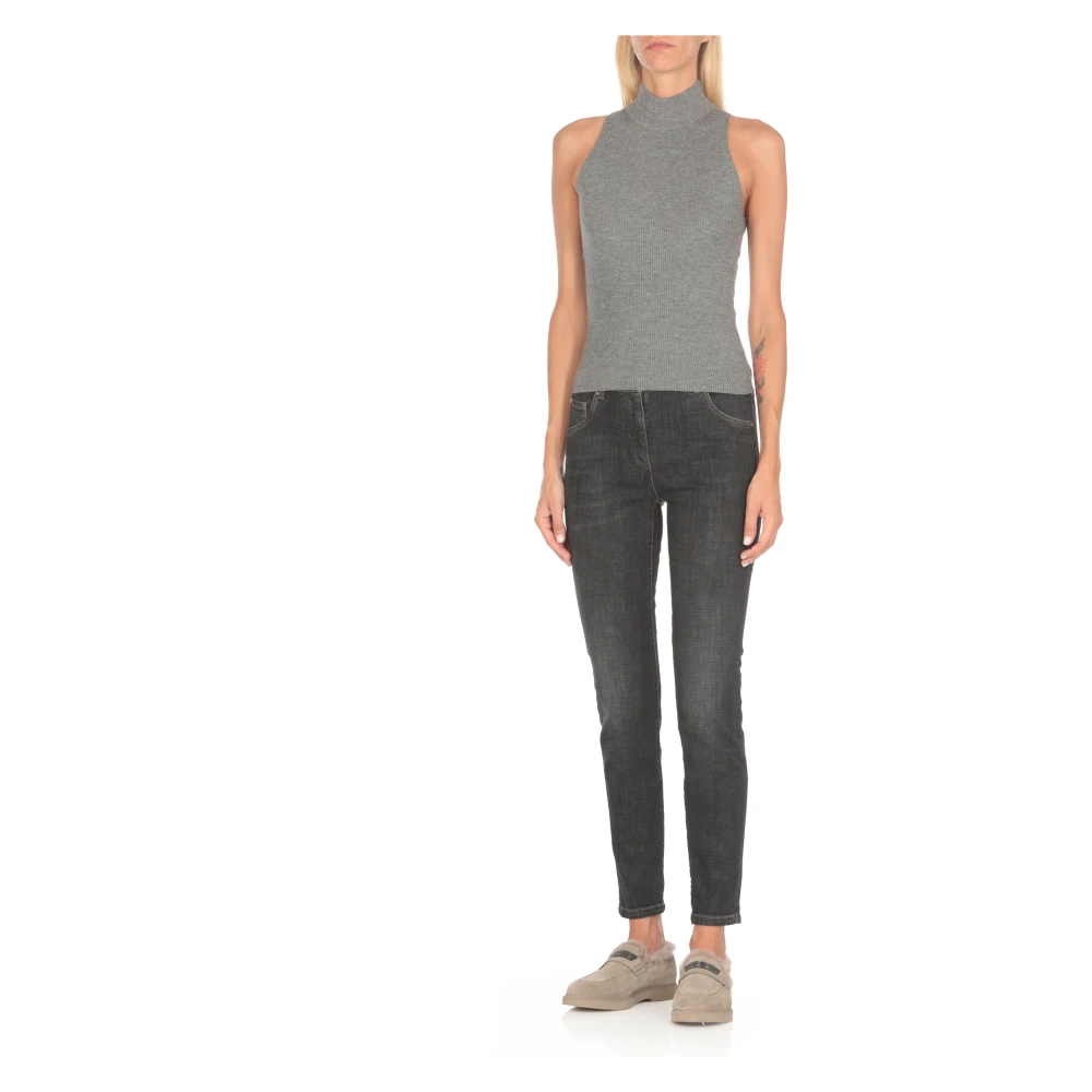 BRUNELLO CUCINELLI Grijze Kasjmier Mouwloze Top Geribbeld Lurex Gray Dames