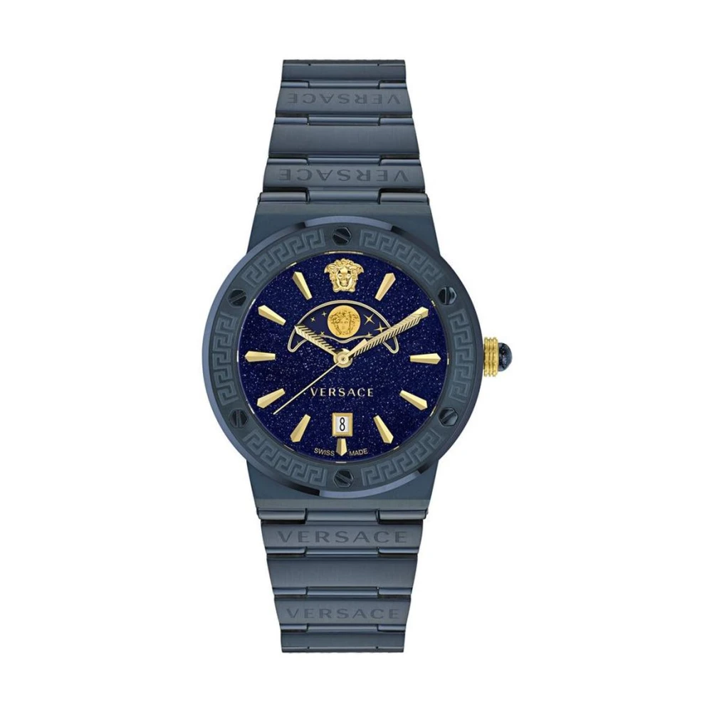 Versace Men's Blue Greca Logo Moonphase