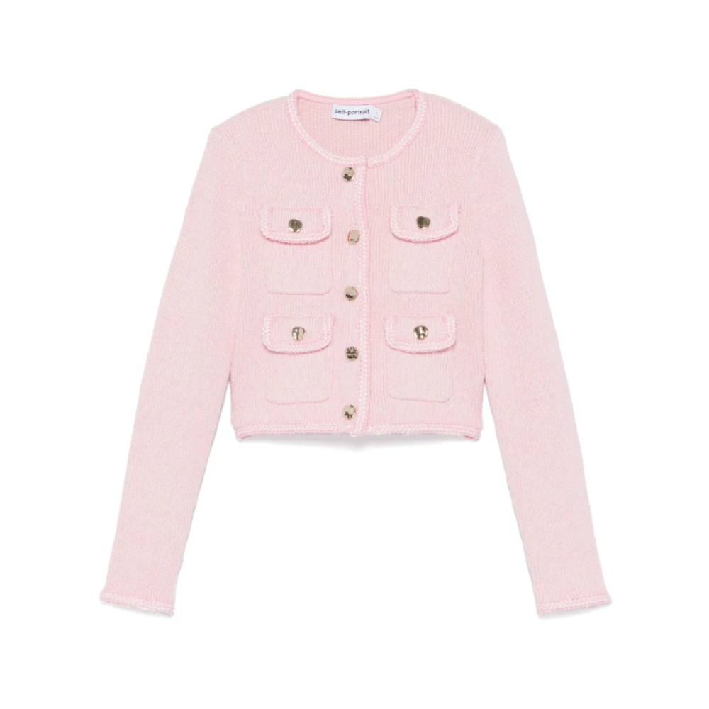 Self Portrait Roze Melange Ribgebreide Vest Vlecht Pink Dames