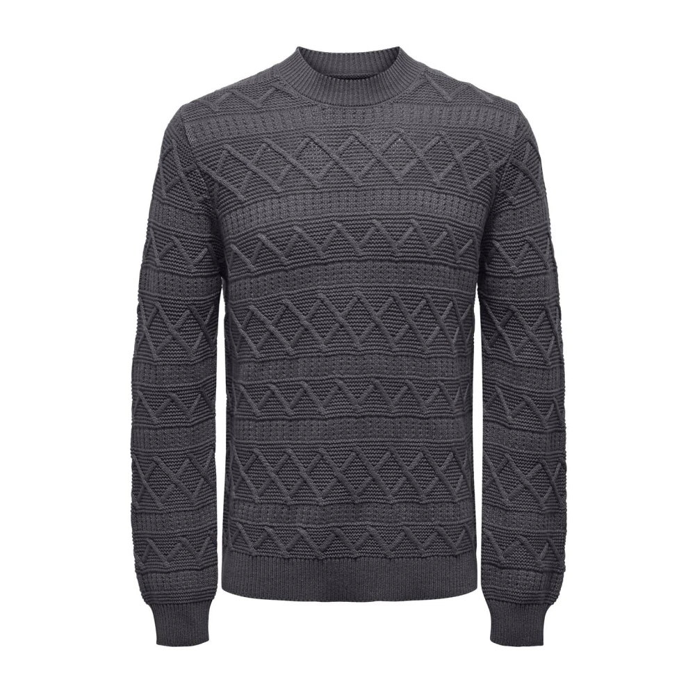 Only & Sons Gestreepte Crew Neck Gebreide Trui Gray Heren