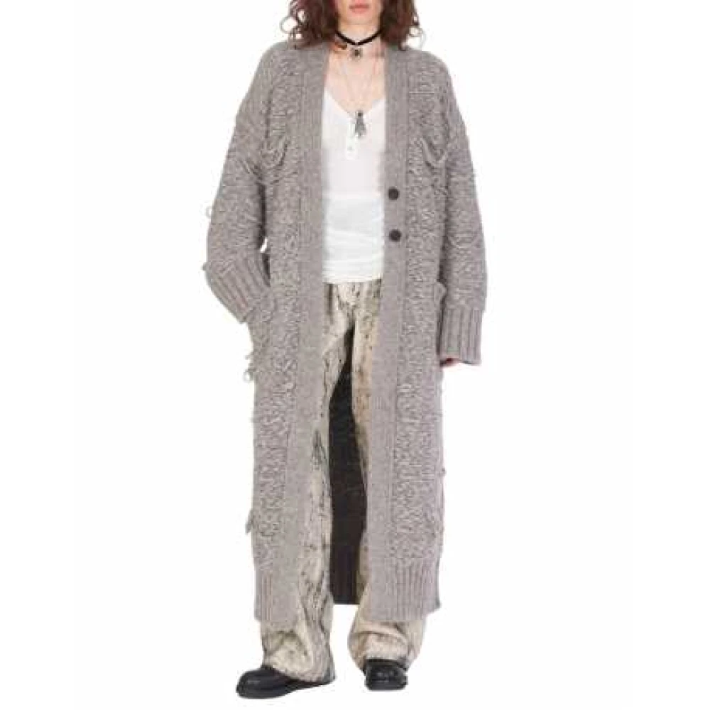 Isabel Benenato Onregelmatige Gebreide Alpaca Jas Taupe Gray Dames