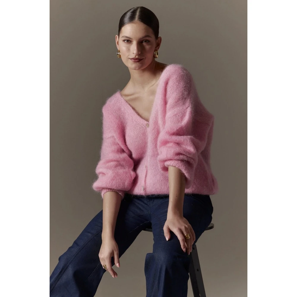 American Dreams Batik-geïnspireerde Mohair Cardigan Soft Berry Pink Dames