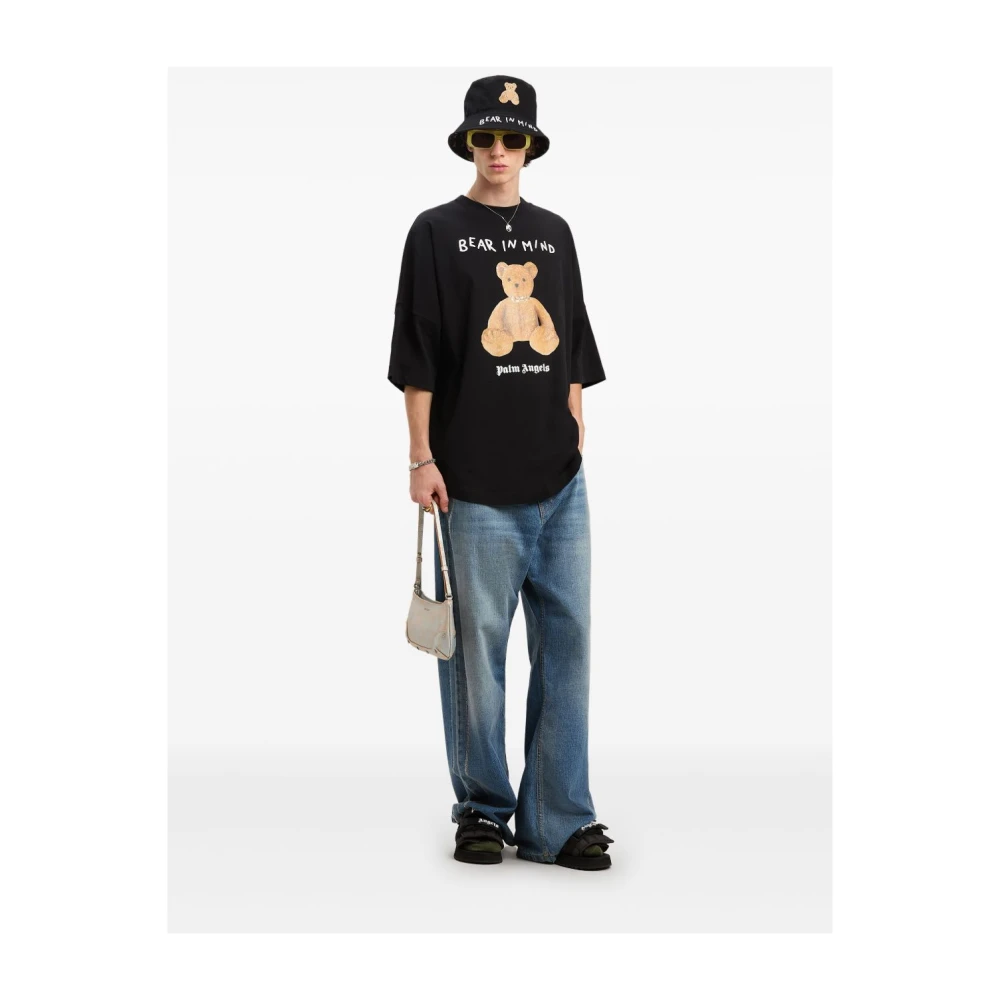Palm Angels Zwarte Teddybeer Logo Print T-shirt Black Heren