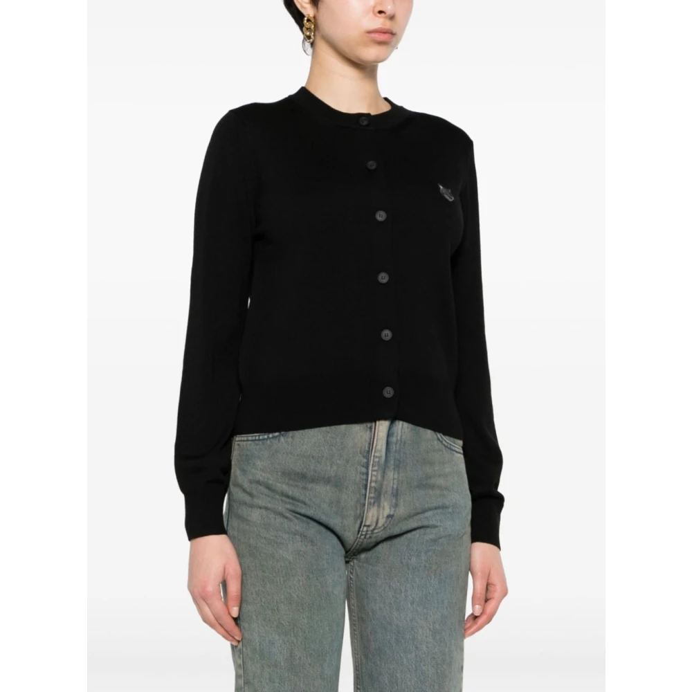 Maison Kitsuné Zwarte Cardigan met opvallend vossenembleem Black Dames
