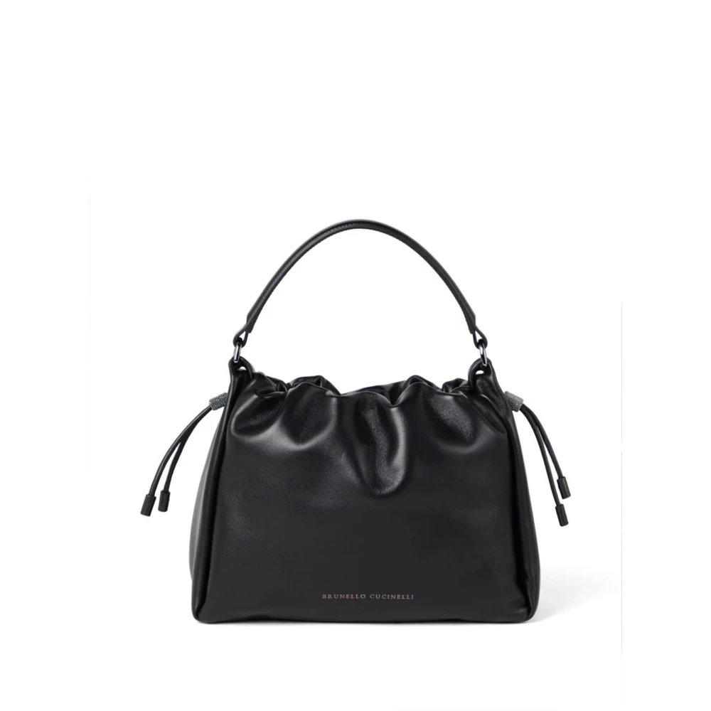 BRUNELLO CUCINELLI Zwarte leren handtas met Monile-details Black Dames
