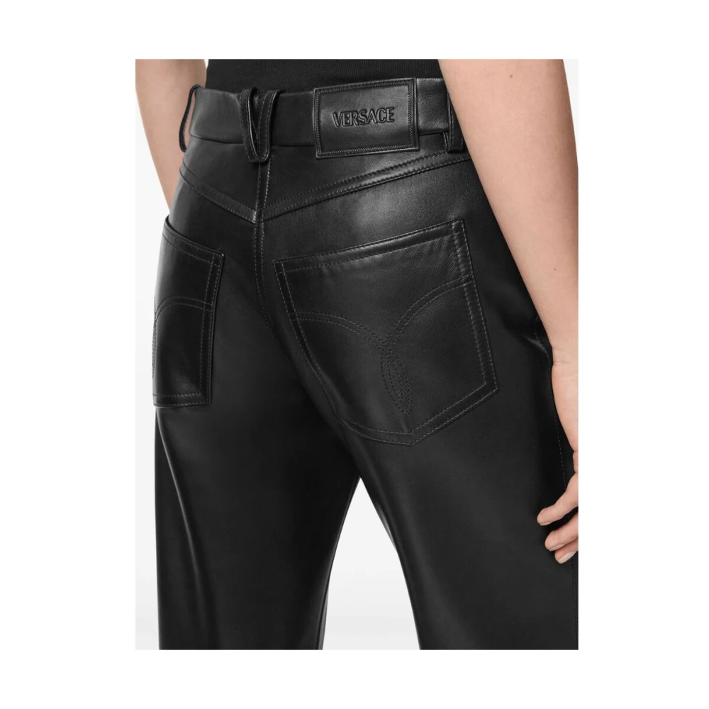 Versace Zwarte leren klassieke rechte jeans Black Dames