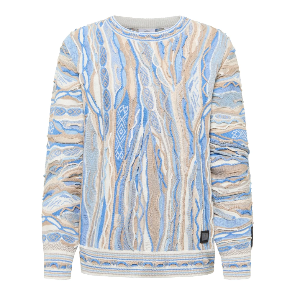 Carlo Colucci Men's Multicolor Round-Neck Knitwear, Xl, Jacquard Knit Jumper