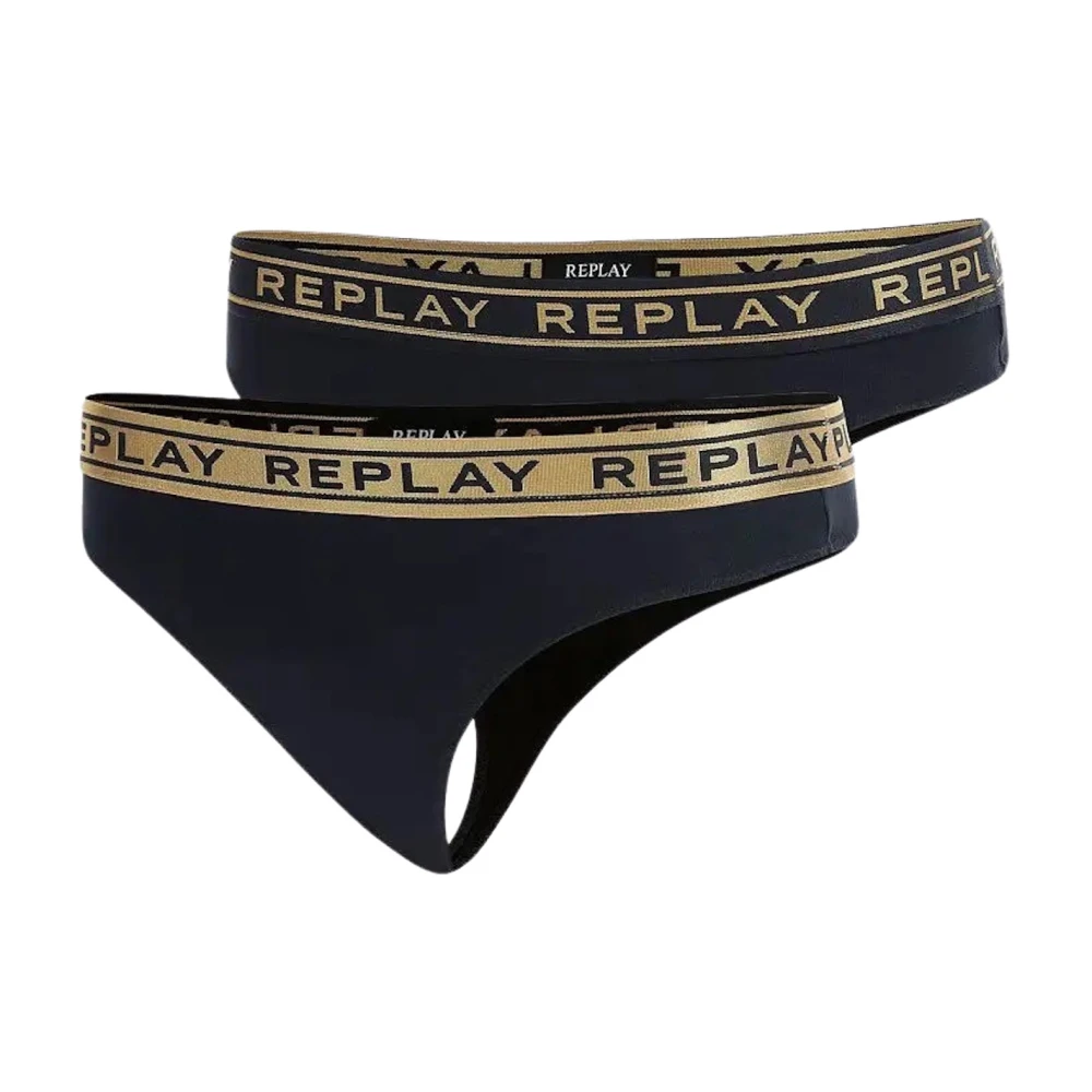 Replay Dames Logo Taille String 2-Pack Black Dames