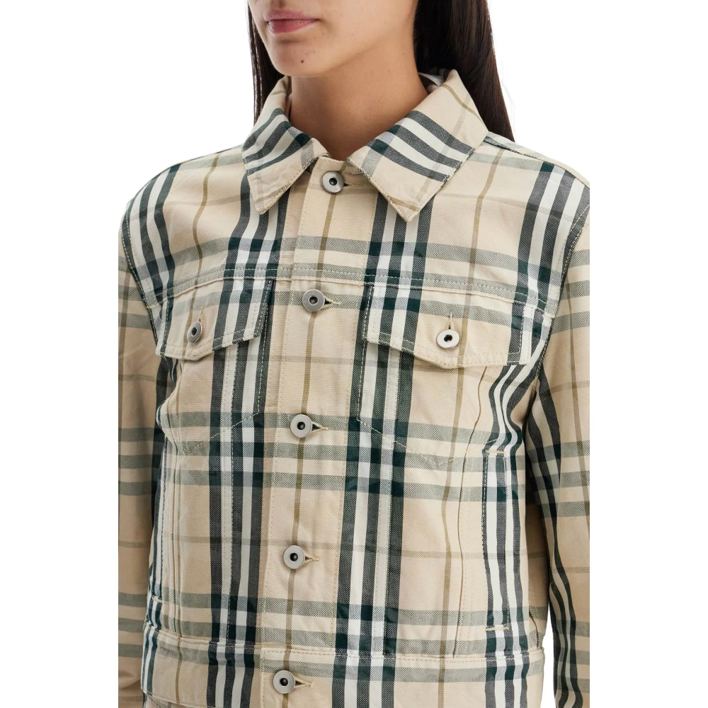 Burberry Geruite Korte Jas met Knoopsluiting Beige Dames