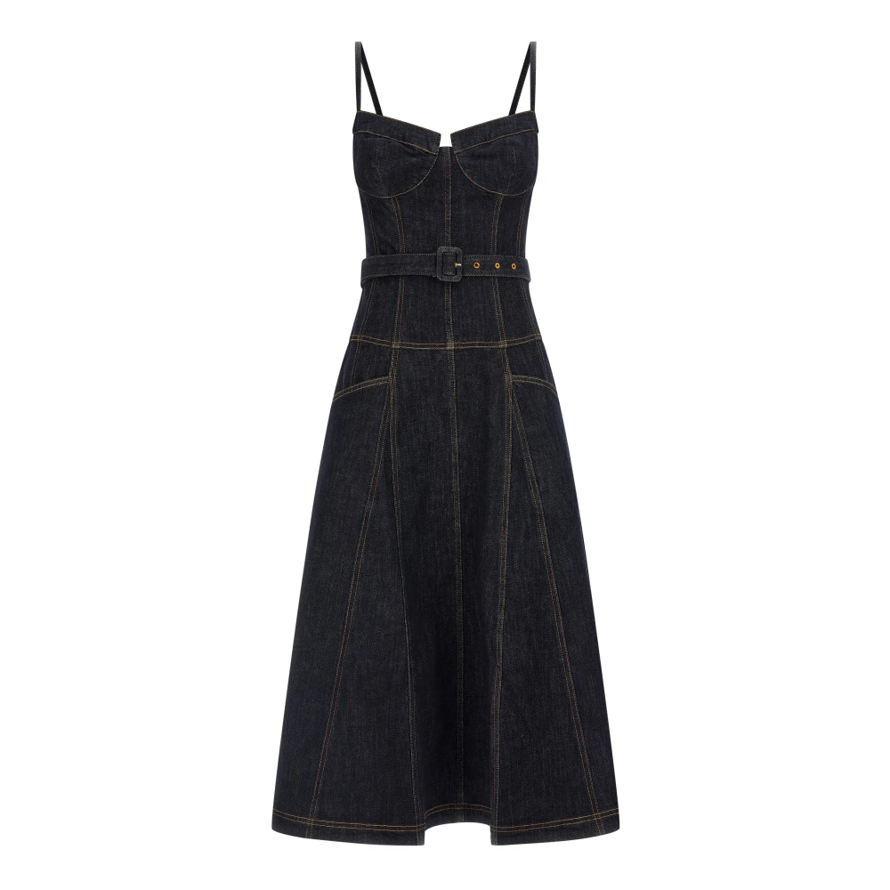 Self Portrait Women's Indigo Denim Flared Midi Dress