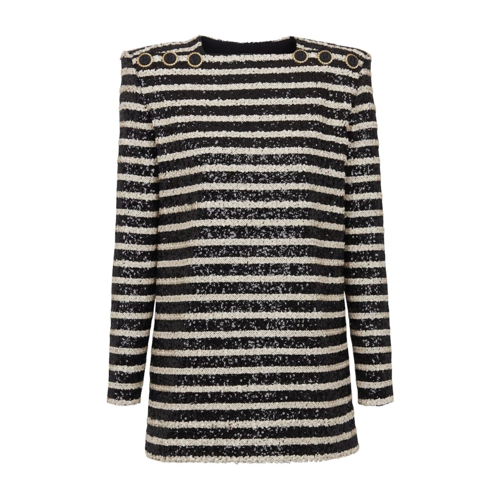 Balmain Korte Paillettenjurk Black Dames