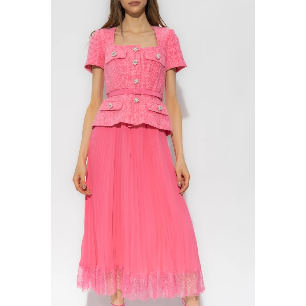 Self Portrait Midi Bouclé Chiffon Jurk Roze Pink Dames
