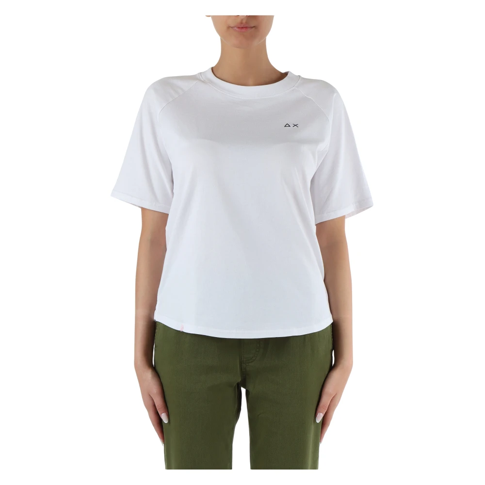Sun68 Oversize Katoen Logo Geborduurd T-shirt White Dames