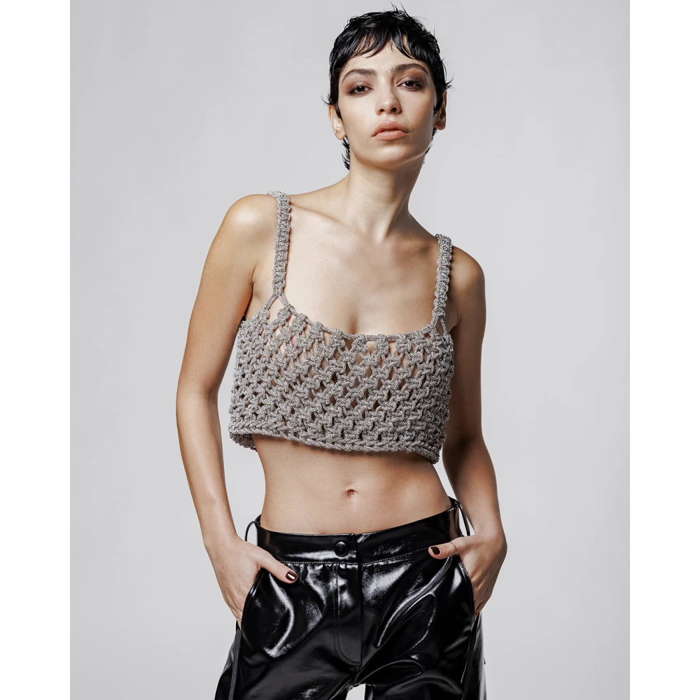 Hibourama Handgeweven Diamanten Top met Edelstenen Gray Dames
