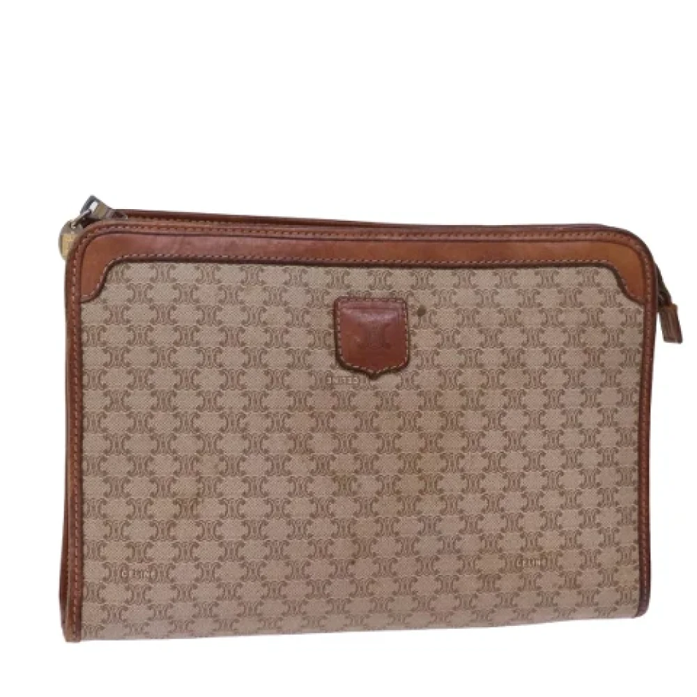 Celine Vintage Pre-owned Canvas clutches Beige Dames