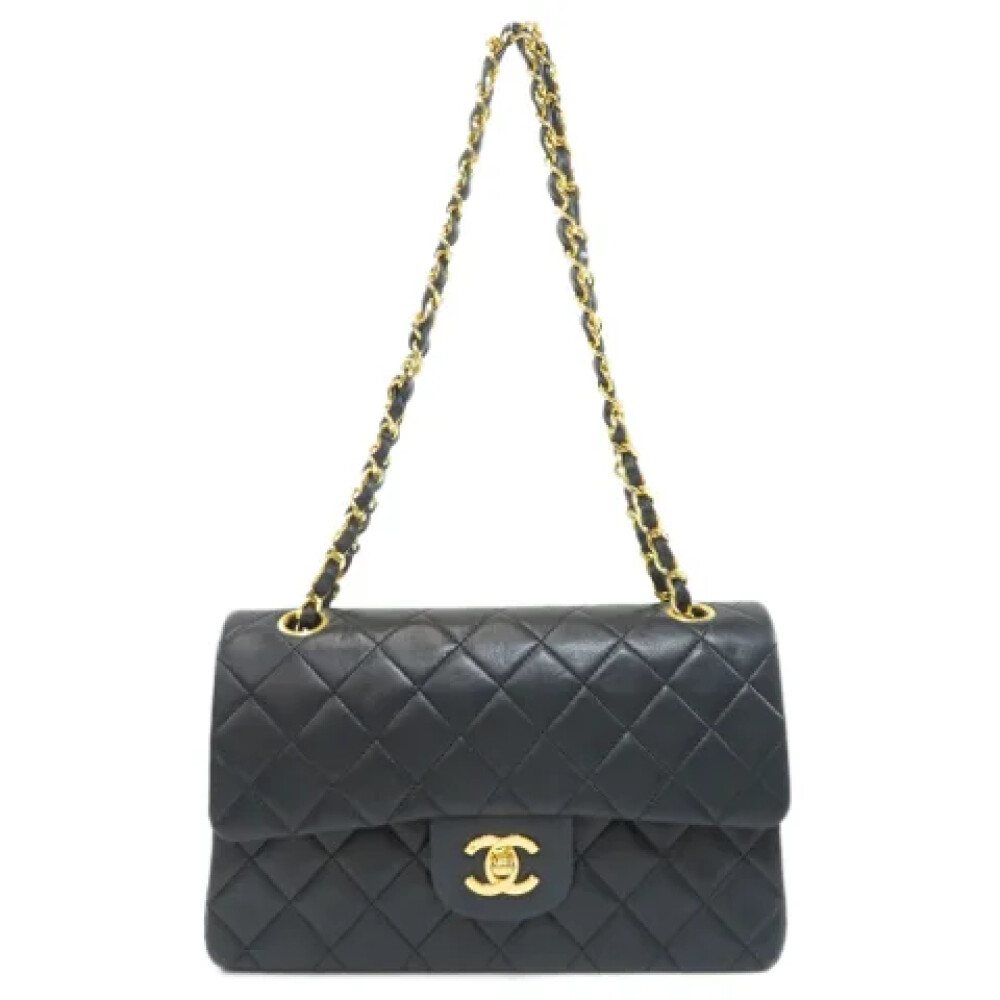 Tweedehands Zwarte Leren Schoudertas Chanel Vintage Dames