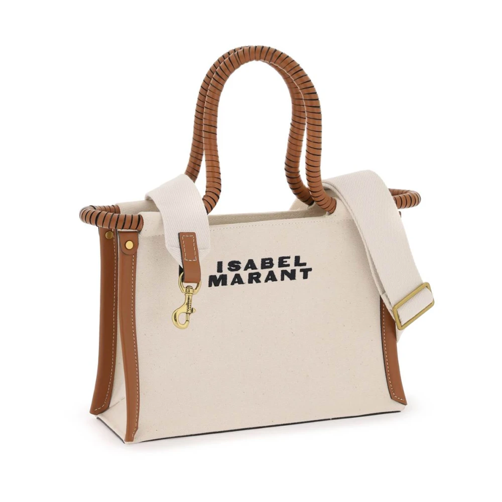 Isabel marant Canvas tote tas met geborduurd logo Beige Dames