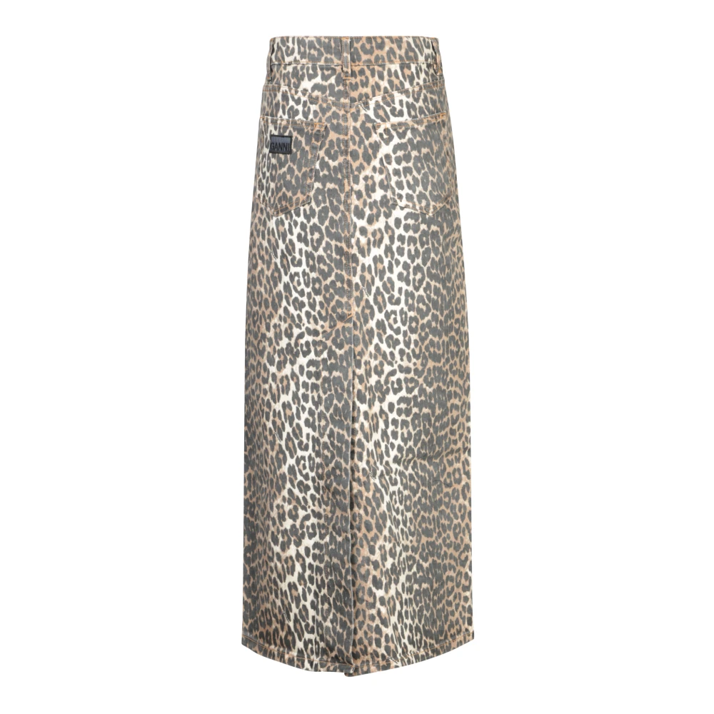 Ganni Denim Luipaardprint Maxi Rok Multicolor Dames