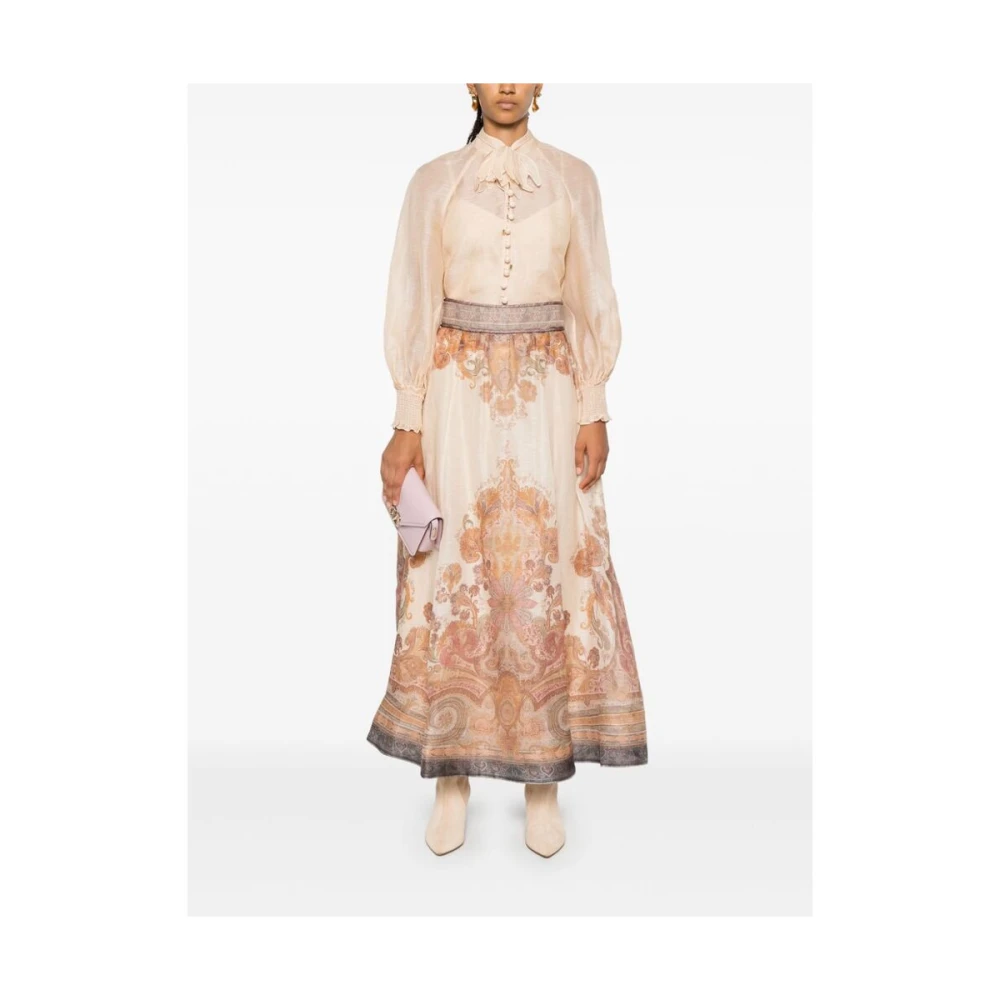 Zimmermann Transparante Bloes met Bloemen en Bandkraag Beige Dames