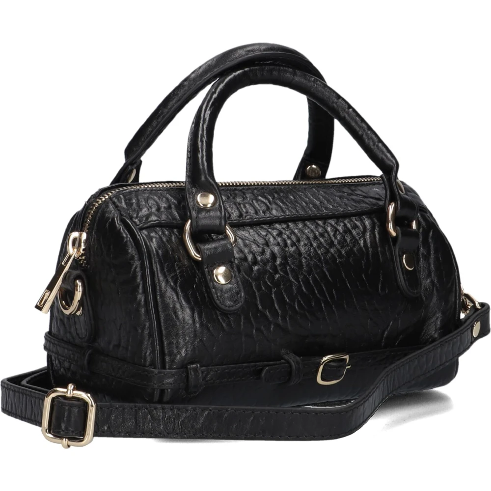 Núnoo Zwarte leren schoudertas met gouden details Black Dames