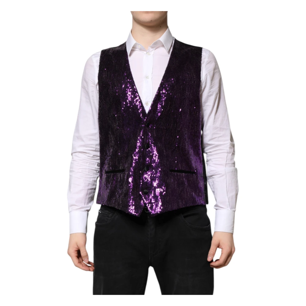 Dolce & Gabbana Men's Purple Sequined Formal Waistcoat Vest