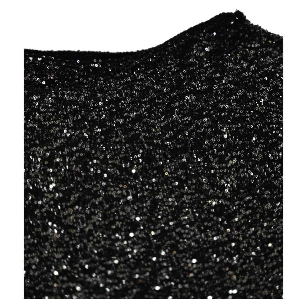 Liviana Conti Zwarte pailletten trui hoge hals lange mouw slim fit Black Dames