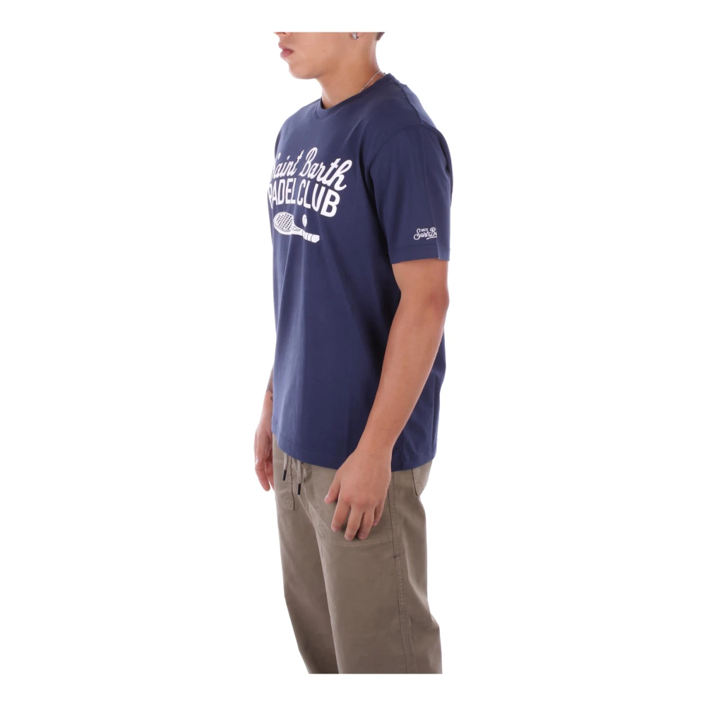Saint Barth Logo Zij T-shirts en Polos Blue Heren