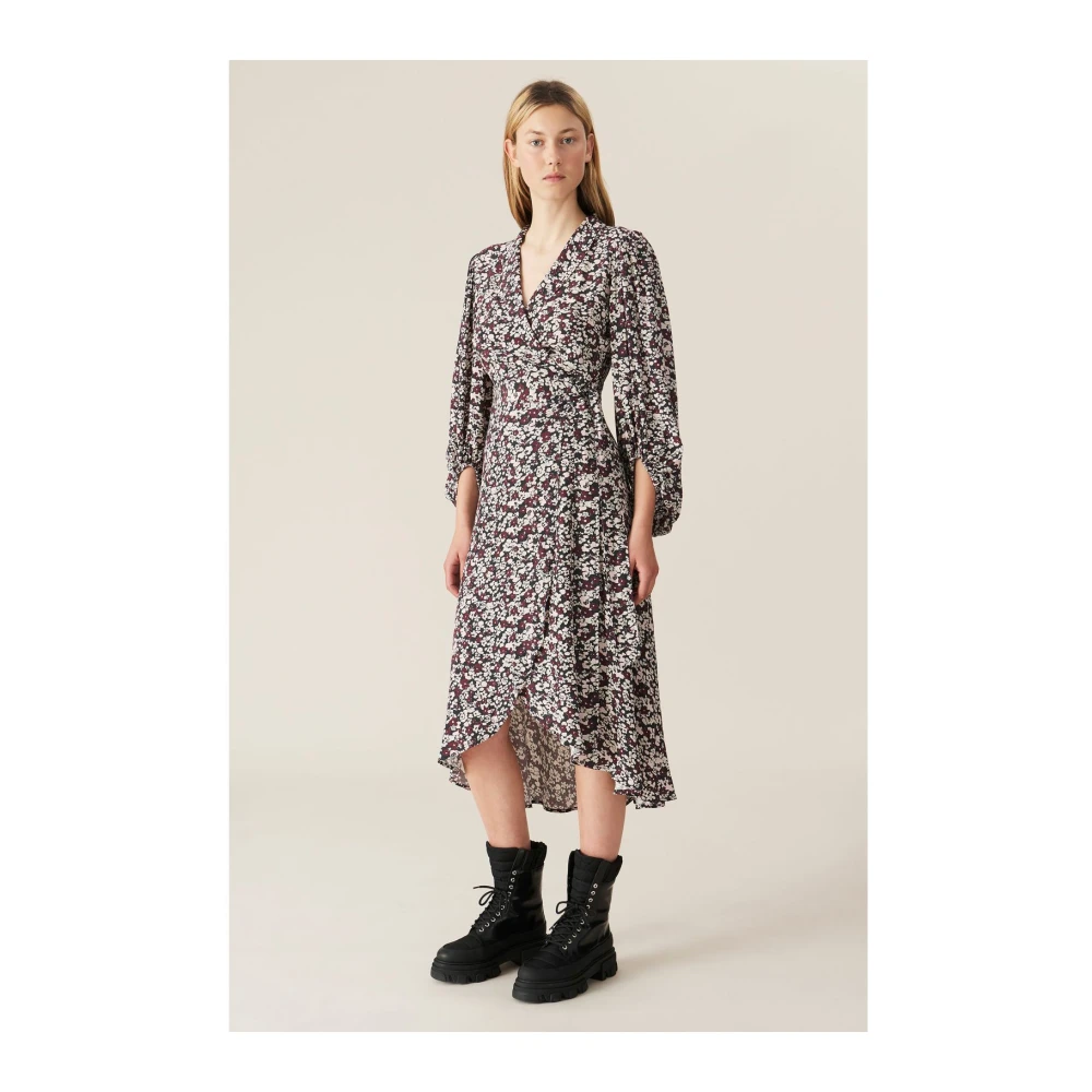 Ganni Bloemen Wikkeljurk met Ballonmouwen Multicolor Dames
