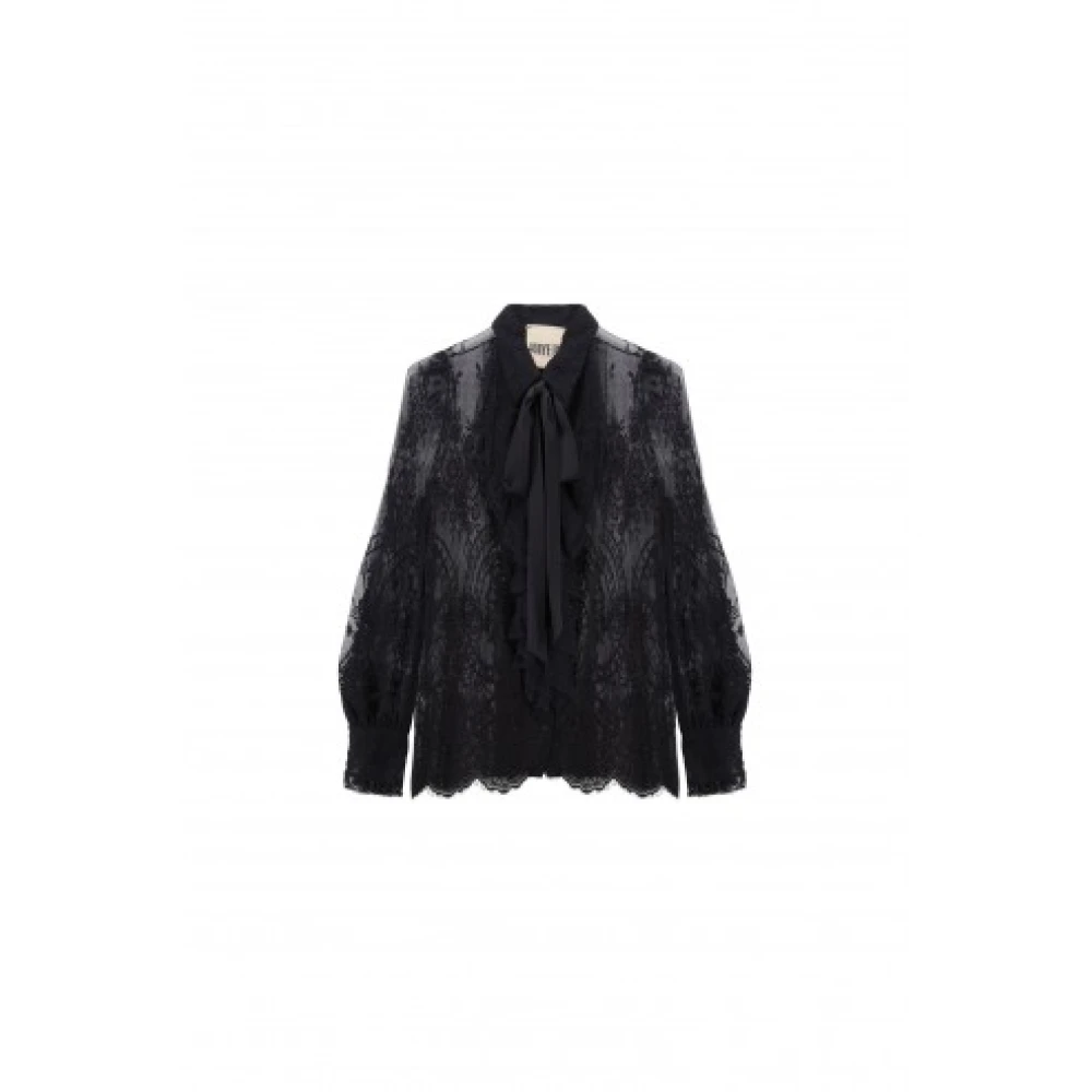Aniye By Kanten Ruches Shirt met Strik Black Dames