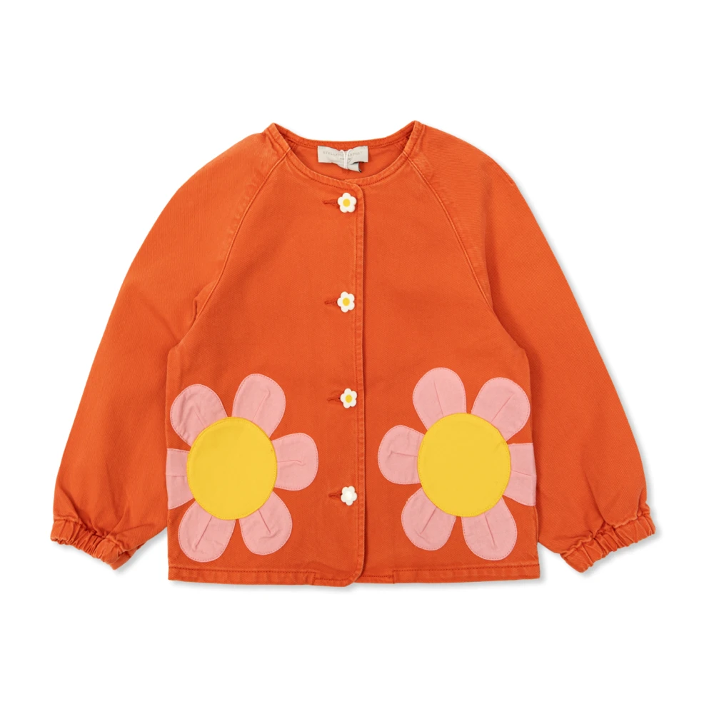 Stella Mccartney Unisex Red Denim Jacket With Floral Motif