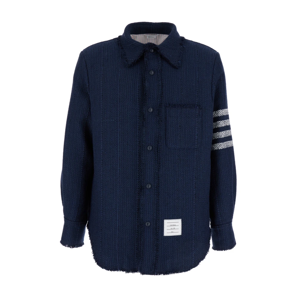 Thom Browne Snap Front Shirt Jacket met Rafelrand Blue Heren