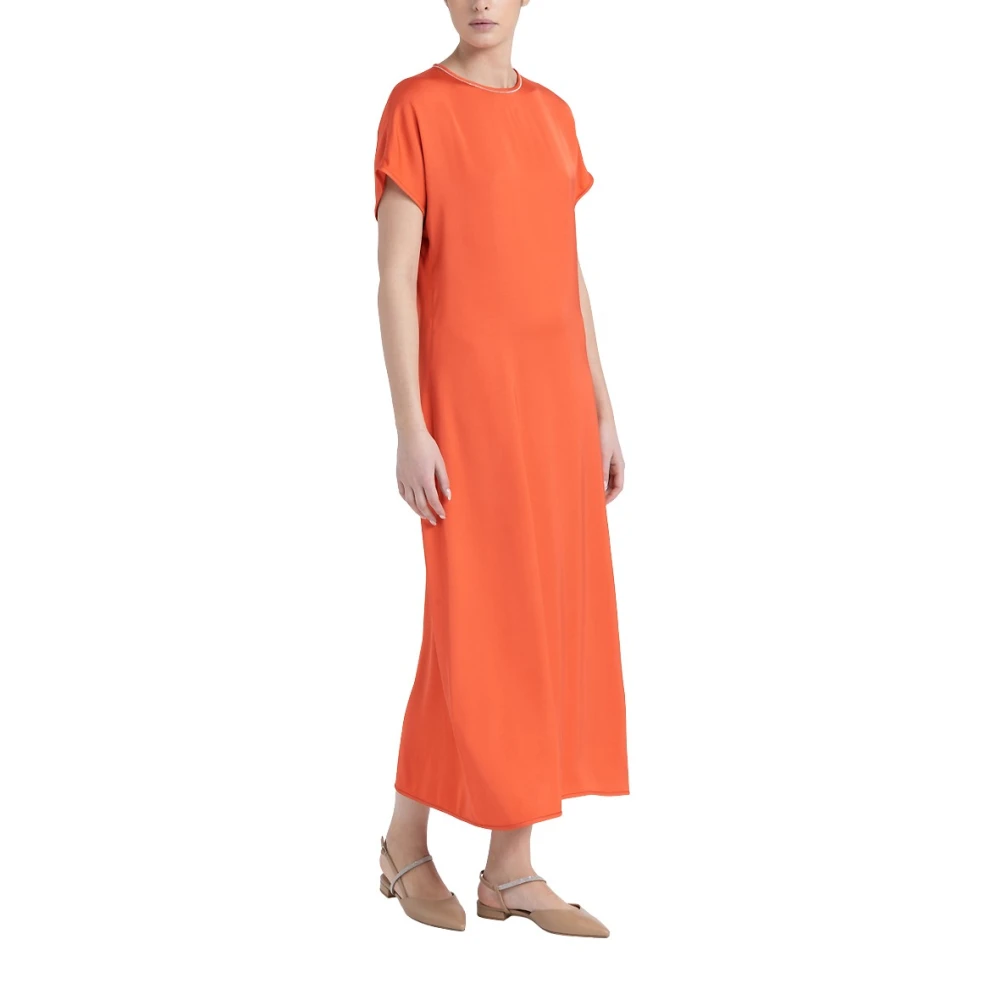 PESERICO Lange viscose satijnen jurk Red Dames