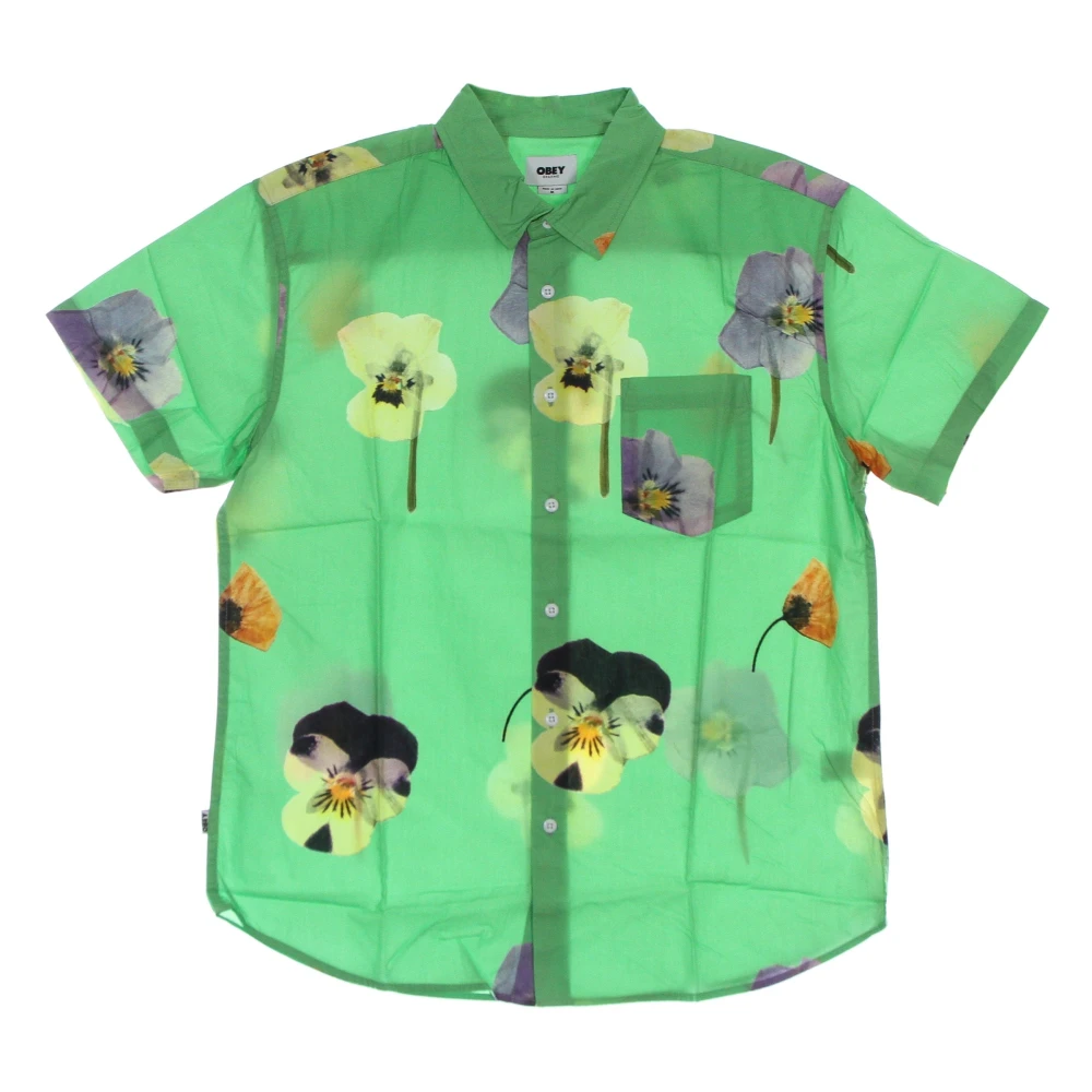 Obey Green Short Sleeve Shirts, Male, L, Multi Woven Short Sleeve Shirt