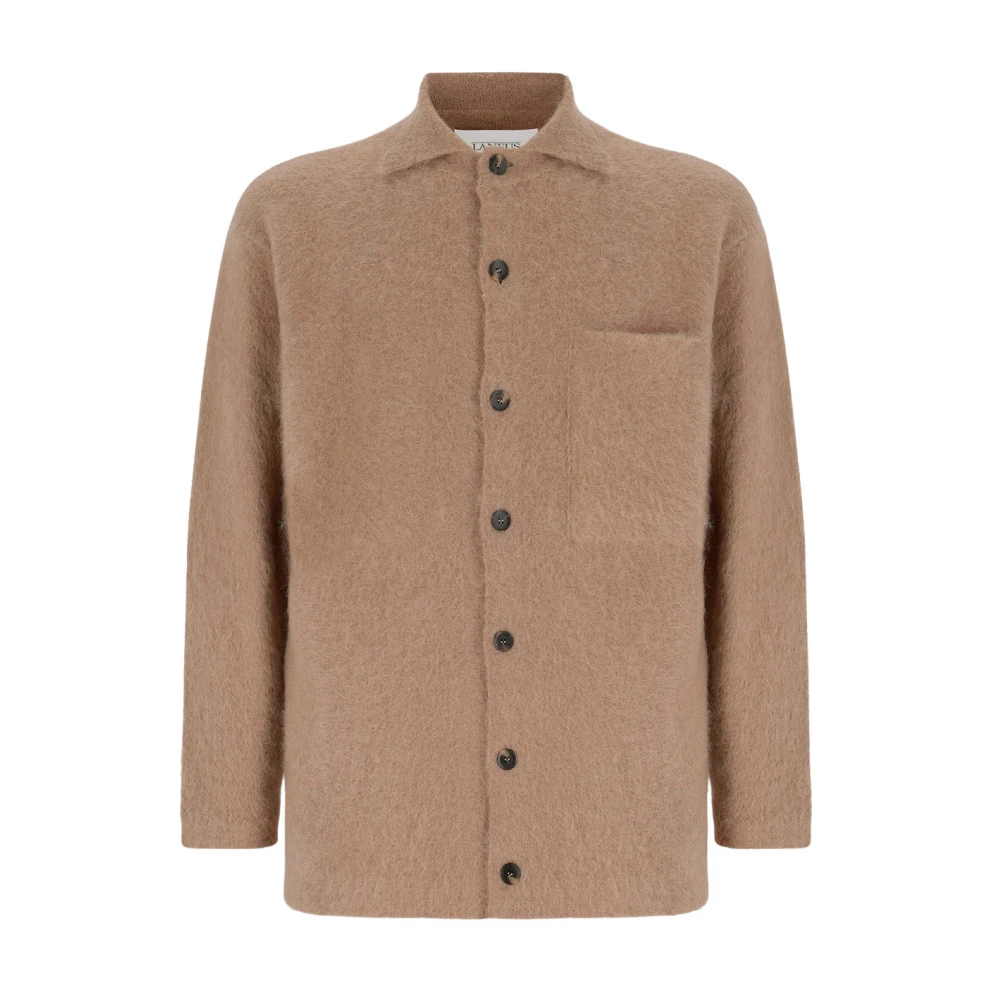 Laneus Oversized Mohair Wool Knit Shirt Brown Heren