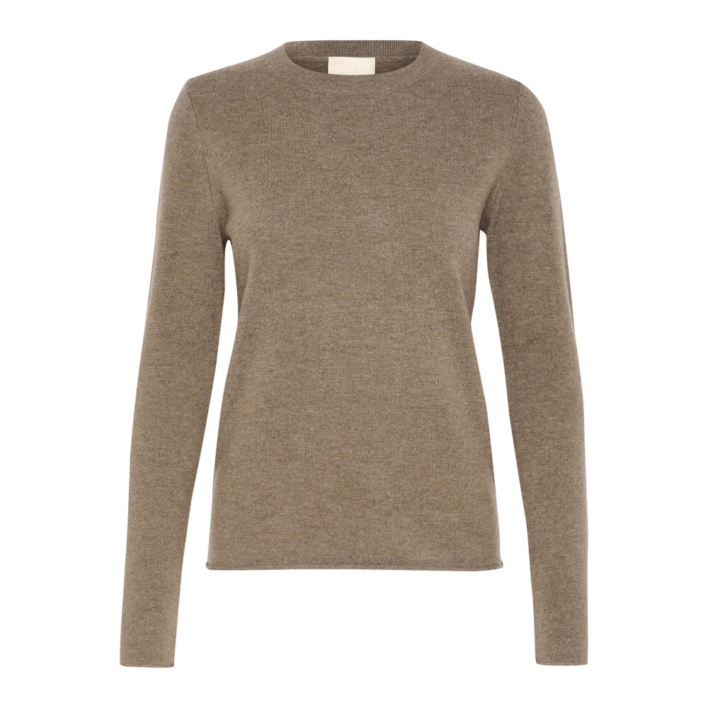 Soaked in Luxury Basis Ronde Hals Pullover Koffie Melange Beige Dames